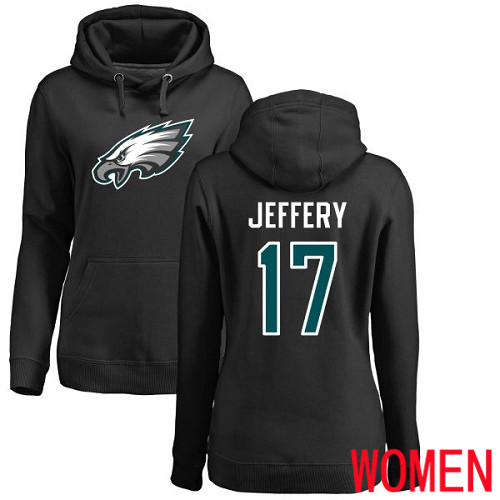 Women Philadelphia Eagles 17 Alshon Jeffery Black Name and Number Logo NFL Pullover Hoodie Sweatshirts